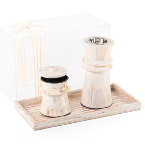 beige decorated MOP incense burner with a bowl in an Acrylic box
