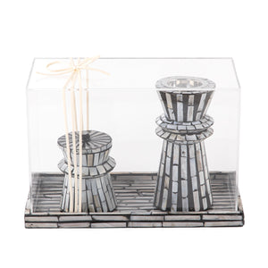 black decorated MOP incense burner with a bowl in an Acrylic box