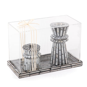 black decorated MOP incense burner with a bowl in an Acrylic box