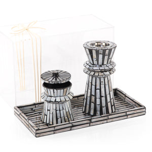 black decorated MOP incense burner with a bowl in an Acrylic box