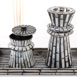 black decorated MOP incense burner with a bowl in an Acrylic box