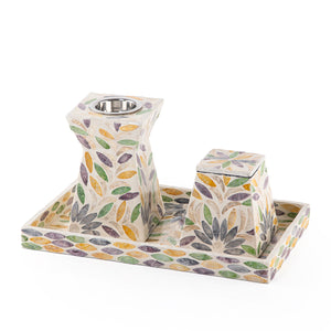 MOP incense burner with a MOP bowl in a MOP tray