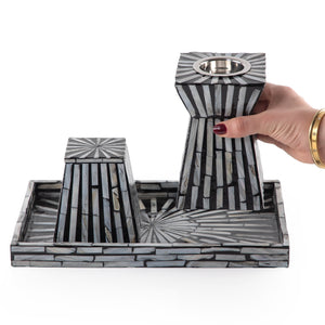 black MOP incense burner with a black MOP bowl in a black MOP tray