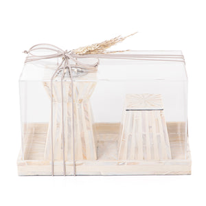 beige decorated MOP incense burner with a bowl in an Acrylic box