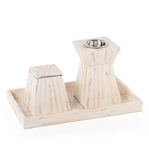 beige decorated MOP incense burner with a bowl in an Acrylic box