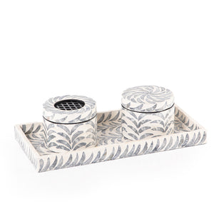black and white decorated MOP incense burner with a bowl in an Acrylic box