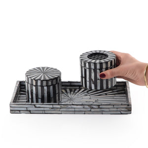 black MOP incense burner with a black bowl in a black MOP tray