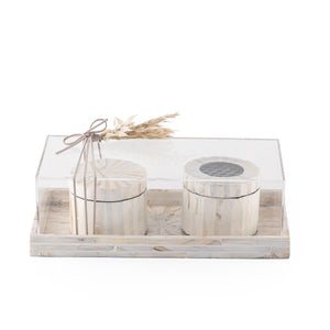 beige MOP incense burner with a beige bowl in an Acrylic box