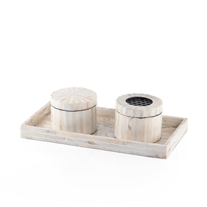 beige MOP incense burner with a beige bowl in a beige MOP tray