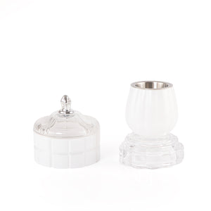 white decorated glass incense burner and bokhor storage box