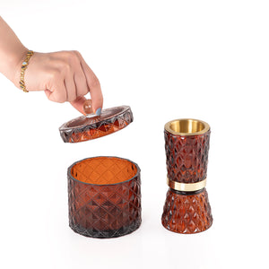 brown decorated glass incense burner, bokhor storage box