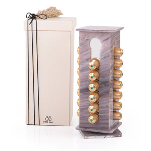 A purple Nespresso capsules stand