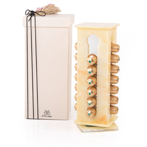 A yellow Nespresso capsules stand