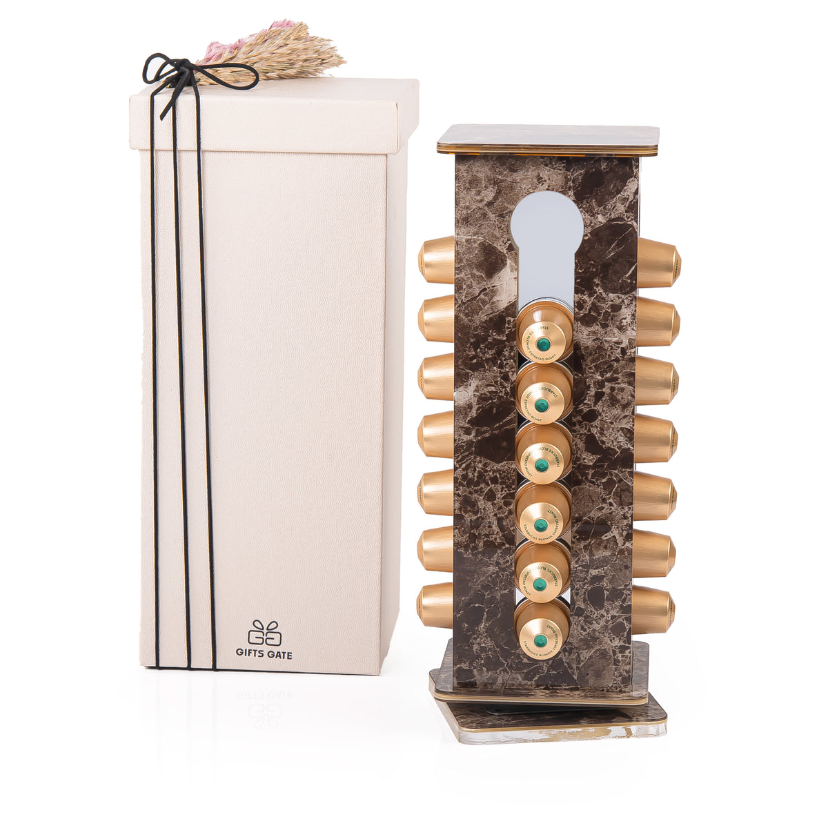 A brown Nespresso capsules stand