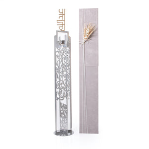 Grey metal incense burner with customized name