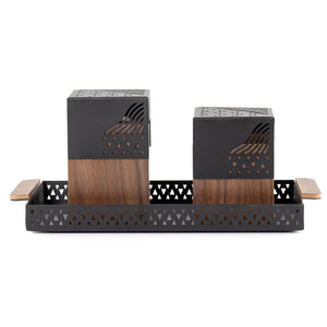 Black metal tray with incense burner and bakhor storage box