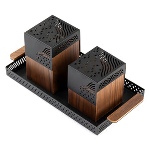 Black metal tray with incense burner and bakhor storage box