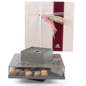 Grey metal stand with sweet storage place