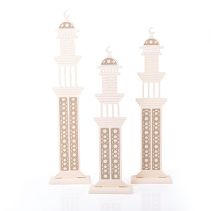 Set of three beige wooden Ramadan stand decorations