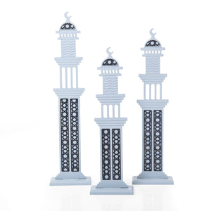 Set of three blue wooden Ramadan stand decorations