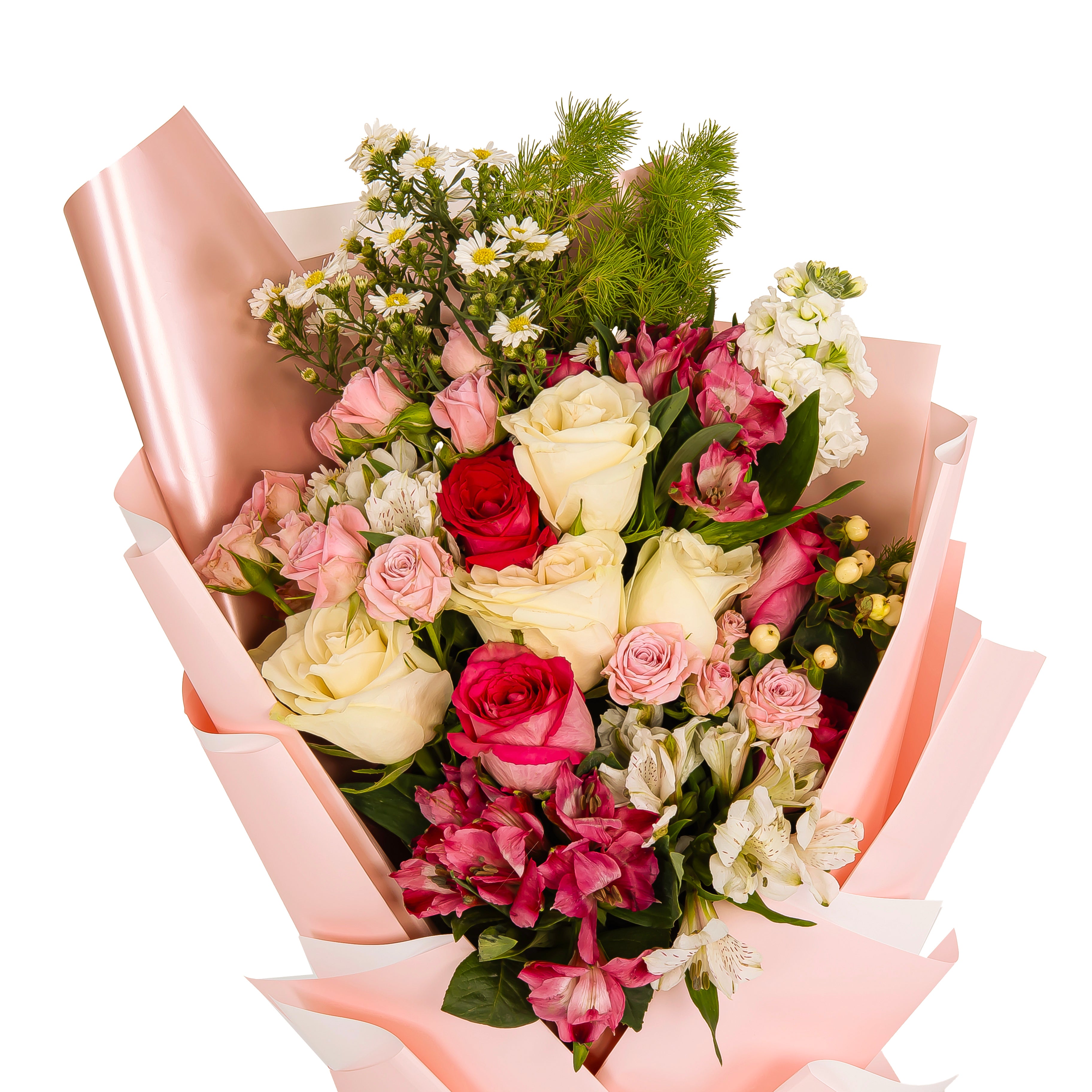 باقة ورد وردي وأبيض