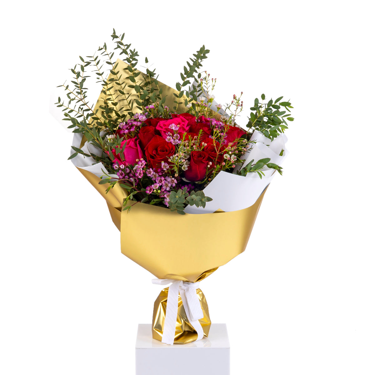 Elegant hand-tied bouquet featuring fresh pink roses