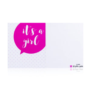 pink and white new girl baby born greeting card