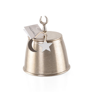 Decorated silver metal box with a customized name label