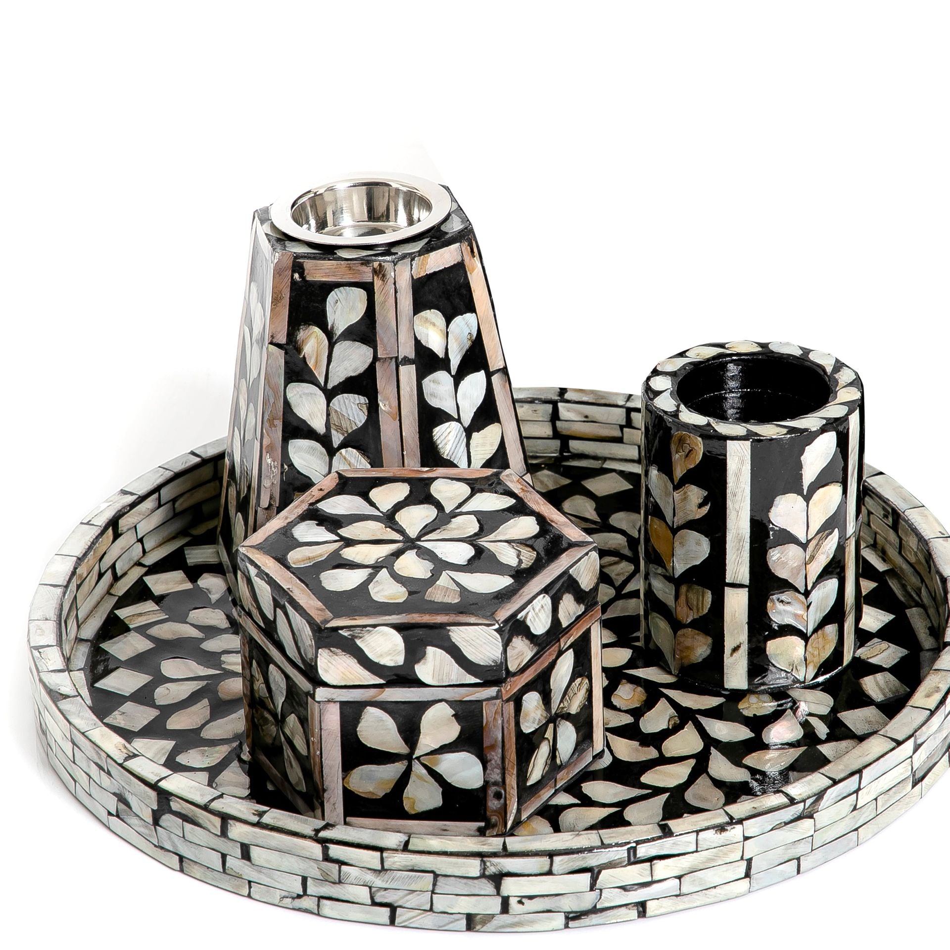 Mubkhar Set Of 4 Pieces (Tray + Box + Mubkhar + Candle Holder)