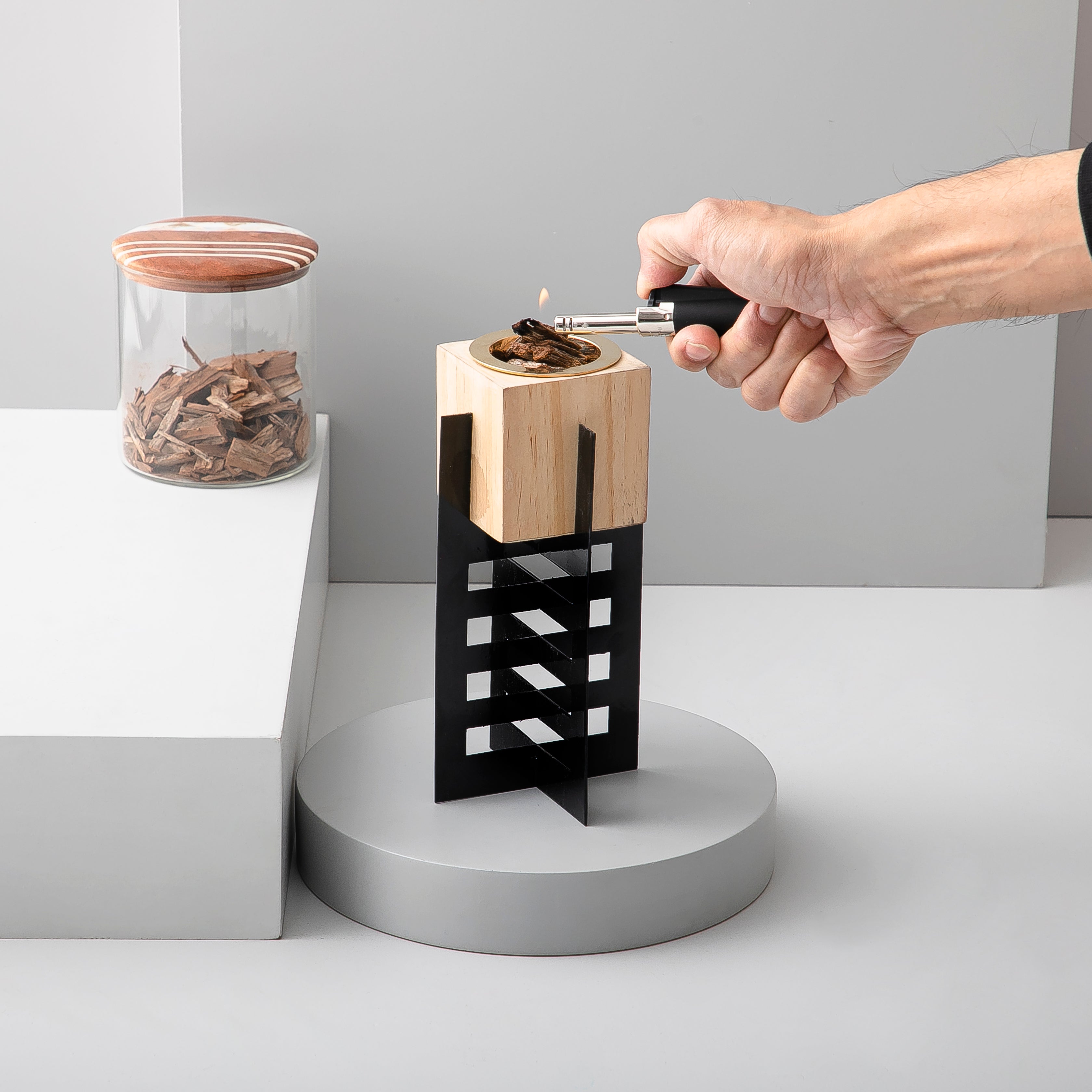 Wooden mabkhar with metal base