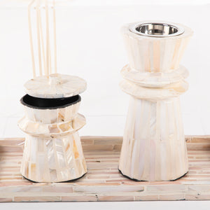 beige decorated MOP incense burner with a bowl in an Acrylic box