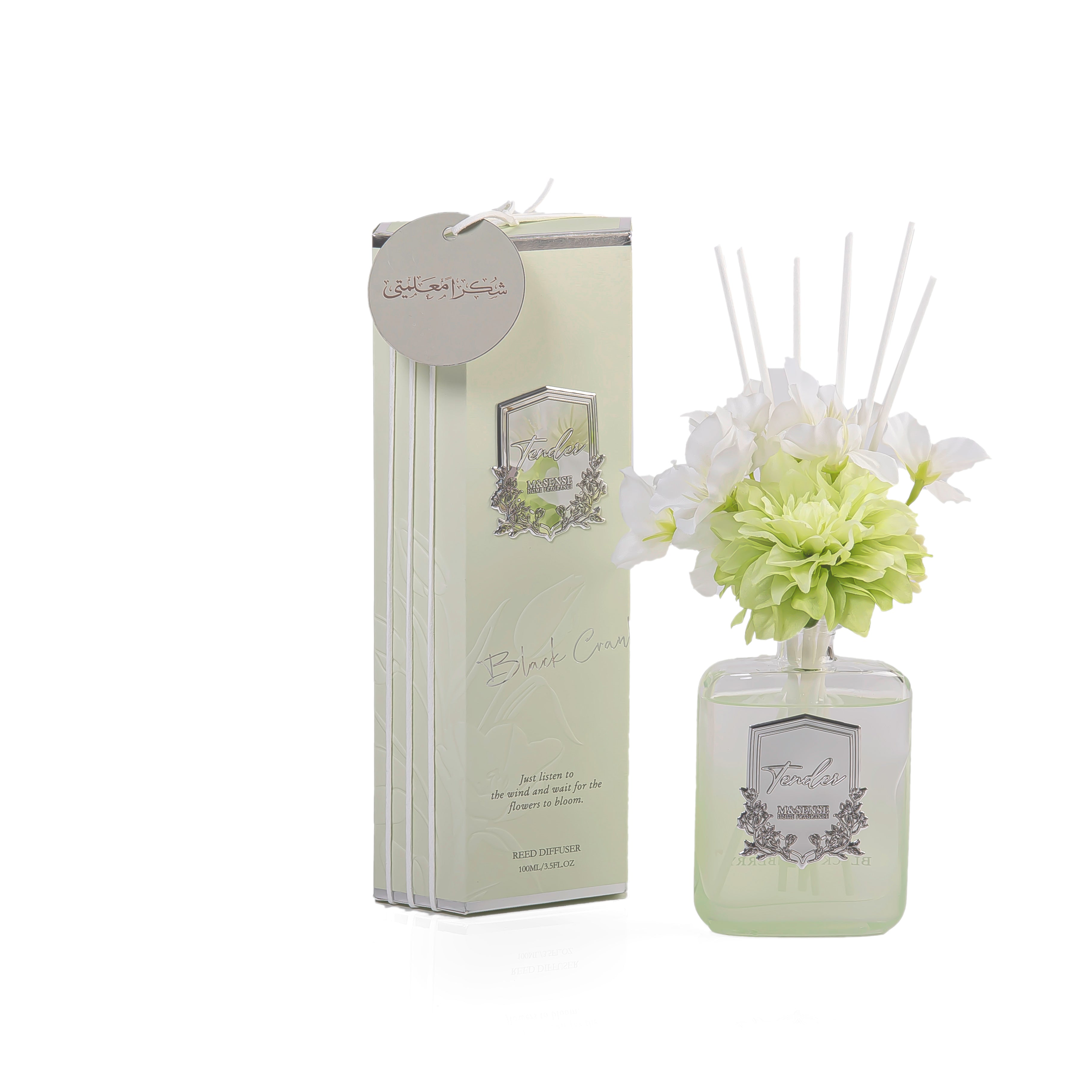 green diffuser with 6 sticks and box