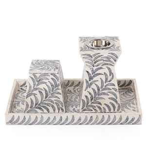 black and white decorated MOP incense burner with a bowl in an Acrylic box