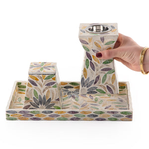 MOP incense burner with a MOP bowl in a MOP tray