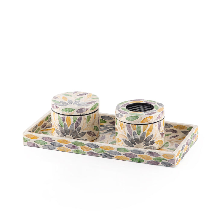 MOP incense burner with a bowl in a MOP tray