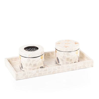 beige MOP incense burner with a bowl in an Acrylic box