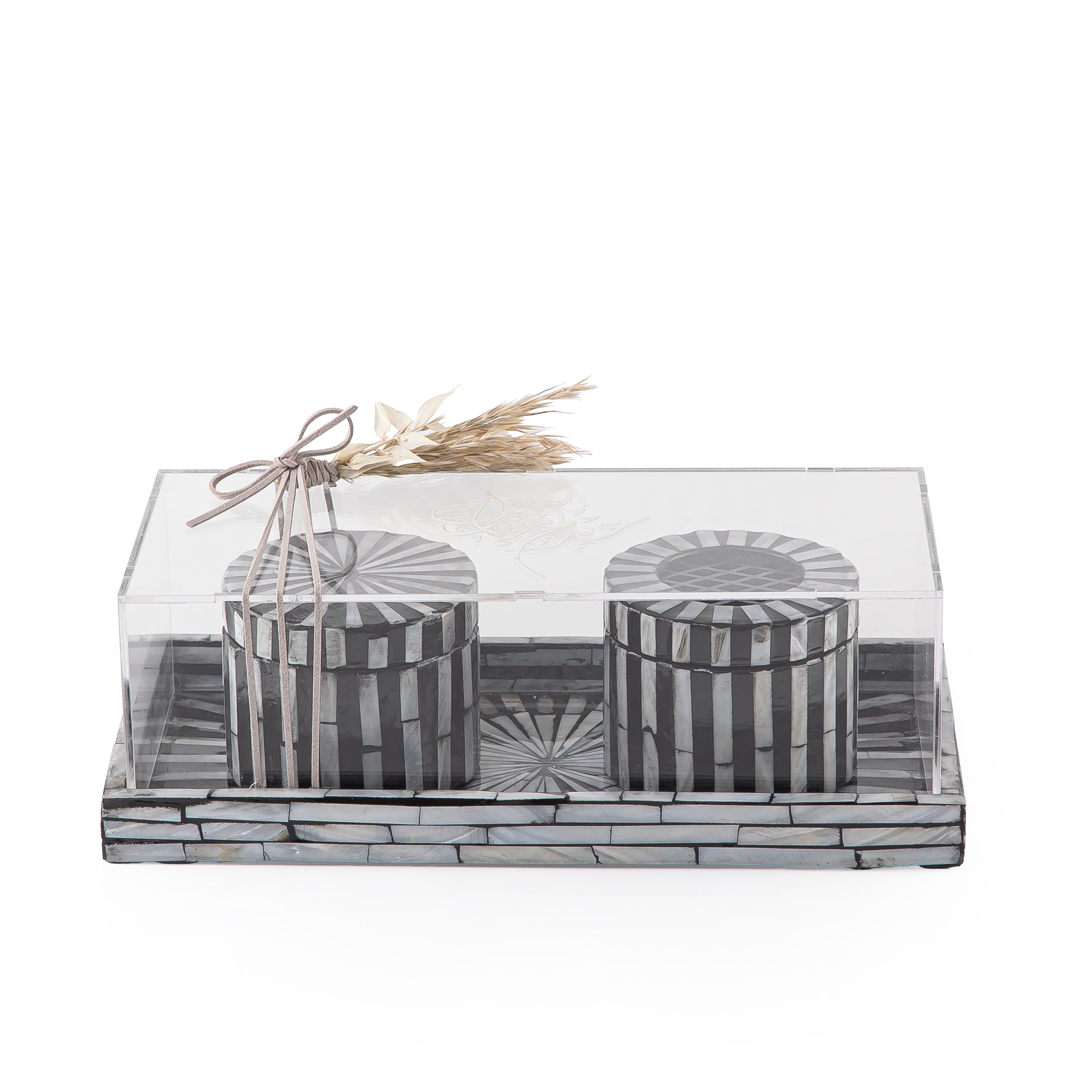 black MOP incense burner with a black bowl in an Acrylic box