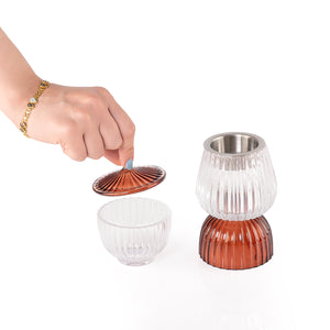 brown decorated glass incense burner and bokhor storage box