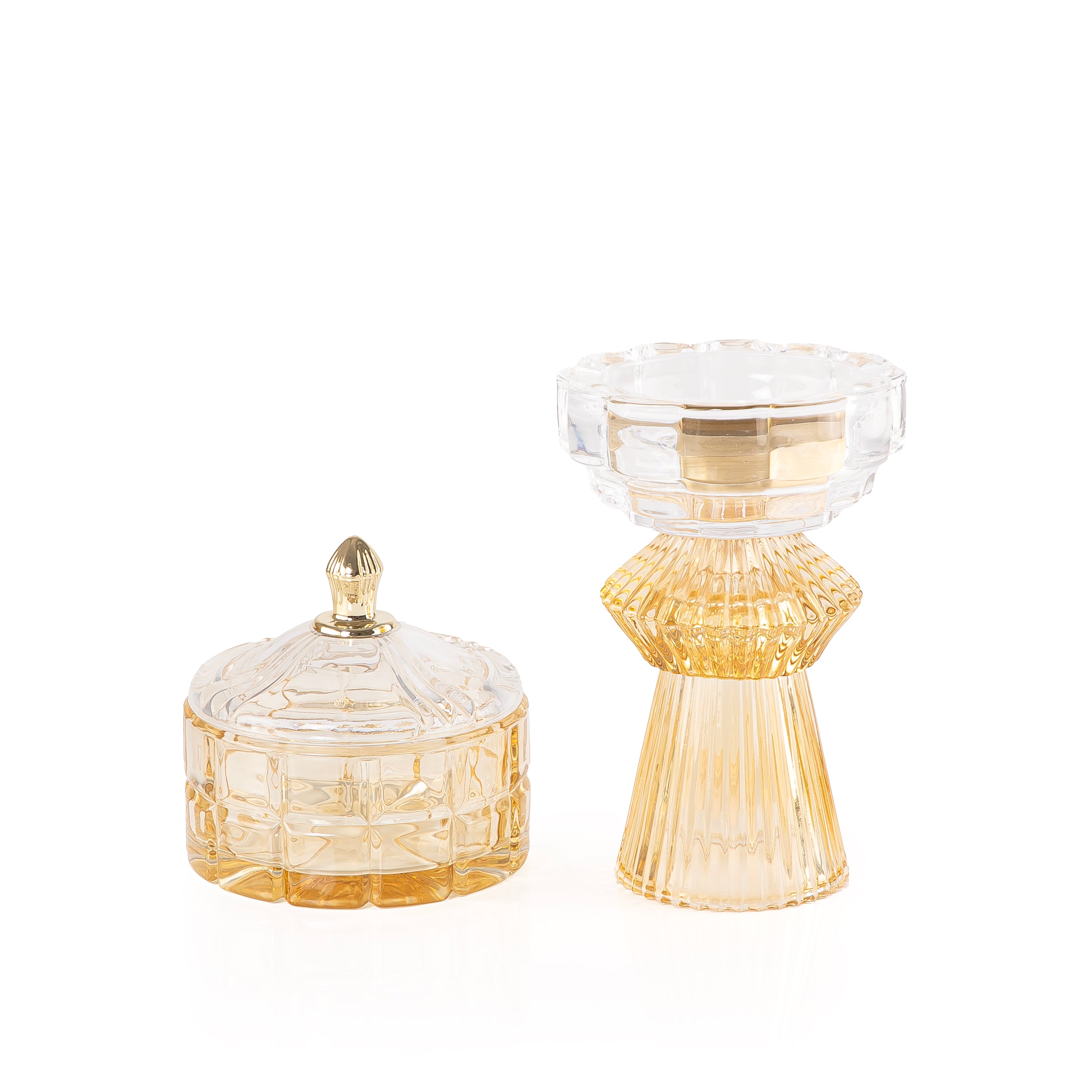 yellow decorated glass incense burner and bokhor storage box