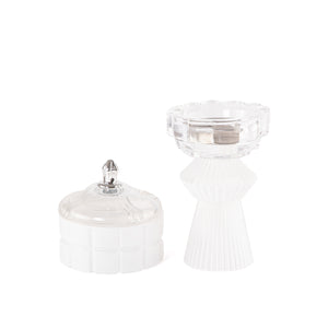 white decorated glass incense burner and bokhor storage box 