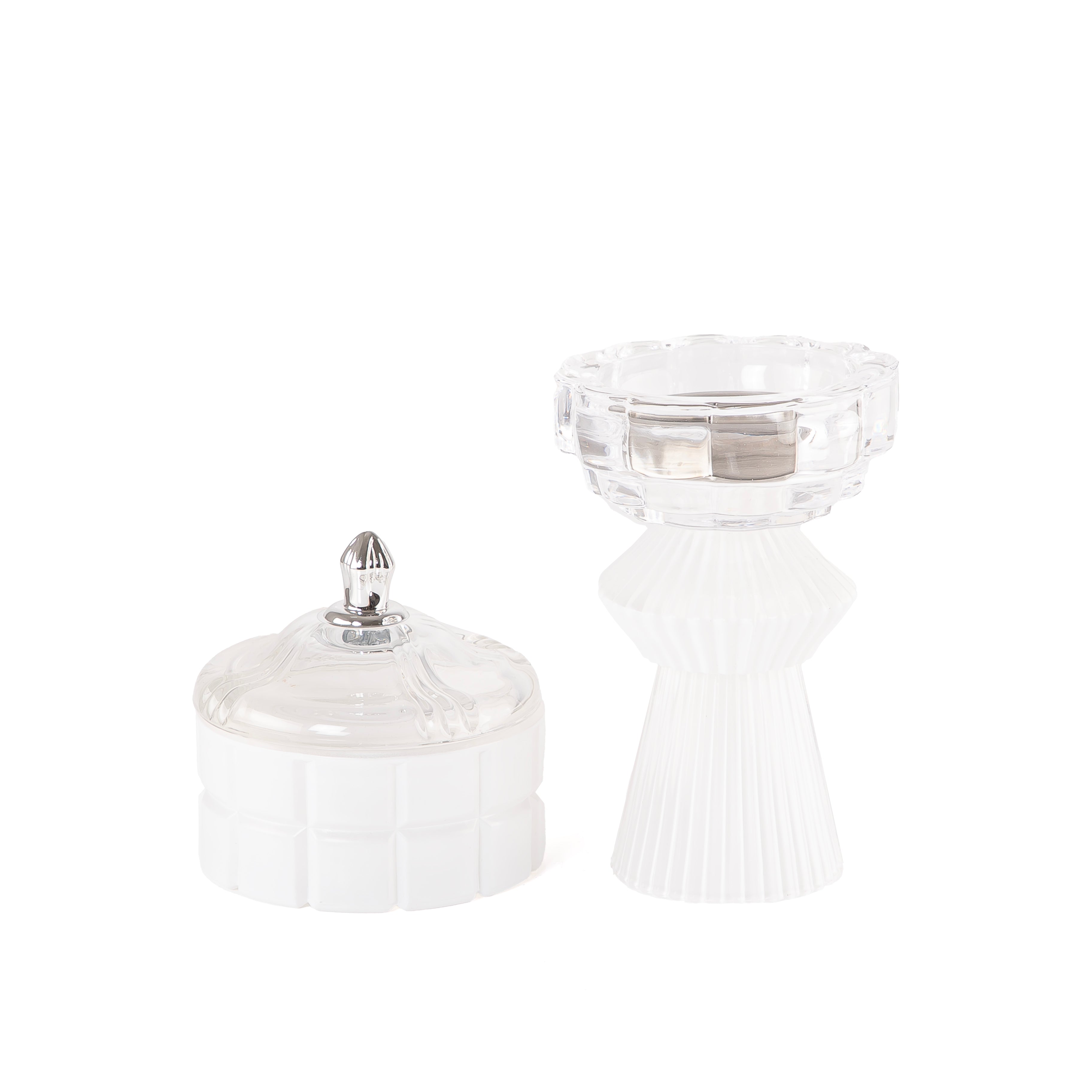 white decorated glass incense burner and bokhor storage box 