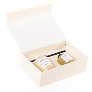Rectangle yellow box contains Pomegranate Noir diffuser, candle, and five sticks