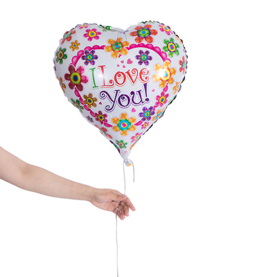 white / multicolor heart party balloon with sentence I love you
