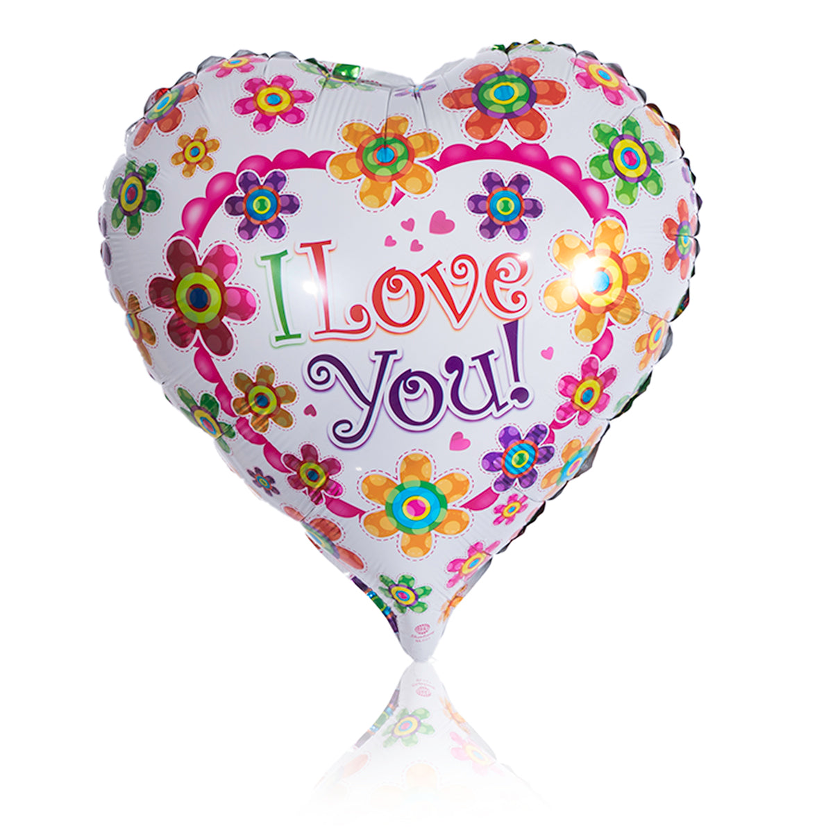 white / multicolor heart party balloon with sentence I love you
