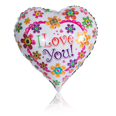 white / multicolor heart party balloon with sentence I love you