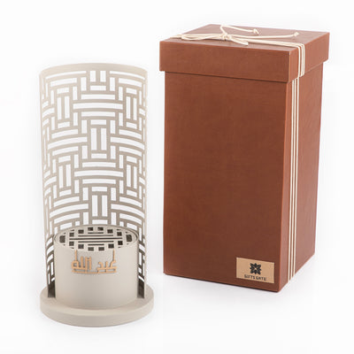 grey metal incense burner with customized name