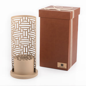 beige metal incense burner with customized name