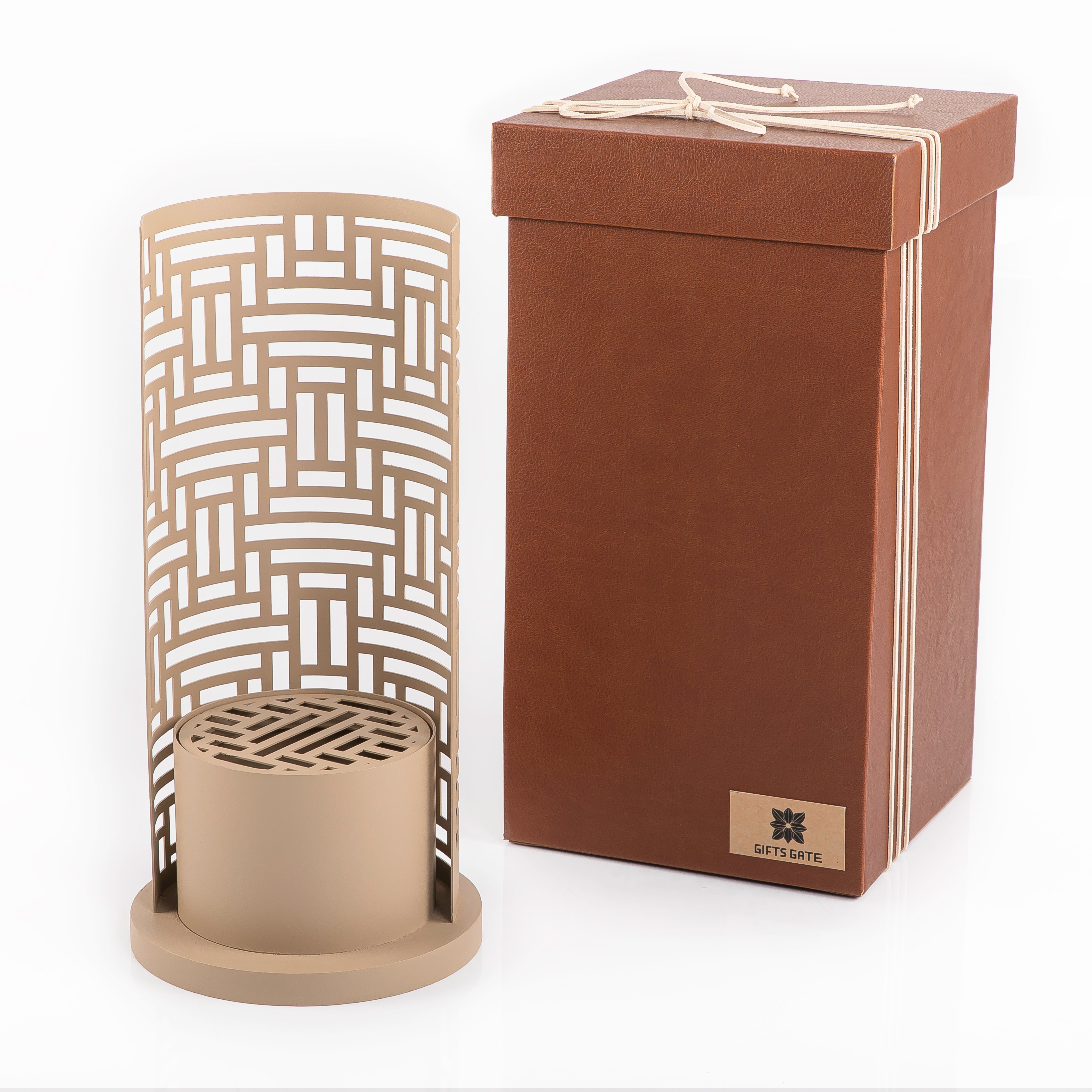 beige metal incense burner with customized name