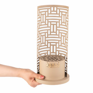 beige metal incense burner with customized name