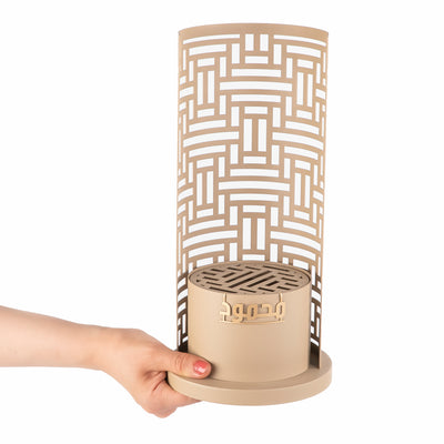 beige metal incense burner with customized name